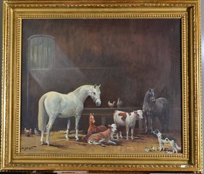 Lot 28 - Richard John Munro Dupont (1920-1977)  Stable Friends Signed, oil on canvas, 49cm by 59.5cm...