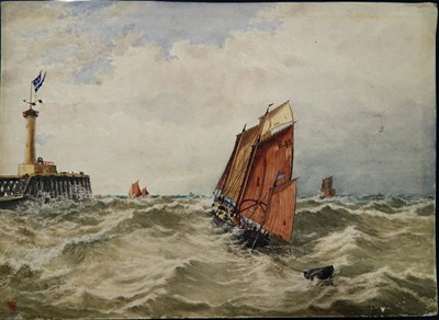 Lot 29 - British School (19th century) Shipping in rough seas. Signed with monogram, watercolour,...