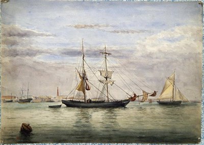 Lot 29 - British School (19th century) Shipping in rough seas. Signed with monogram, watercolour,...