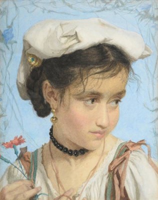 Lot 37 - Adriano Bonifazi (1858-1914) Italian Portrait of a young Italian girl Watercolour, 25cm by 19.5cm
