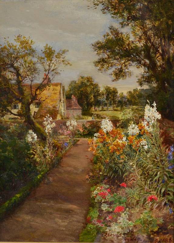 Lot 39 - Charles James Lewis R I (1830 - 1892) ''The Flower Garden, Hurley, 1863'' Signed and dated July...