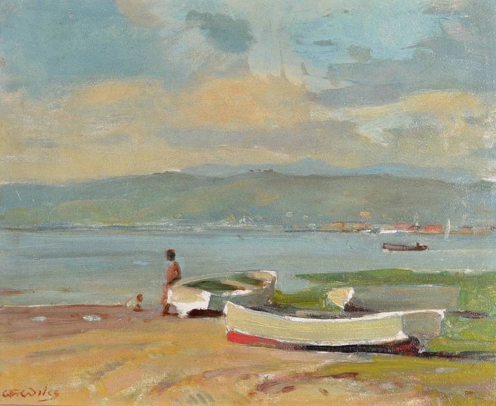 Lot 50 - Walter Gilbert Wiles (1875-1966) Seascape,The Strand, Cape Town Signed, oil on board, 32cm by 40cm