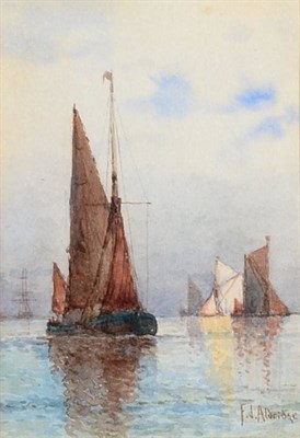 Lot 52 - Frederick James Aldridge (1850-1933) Shipping scene on calm waters Signed, watercolour, 15cm by...