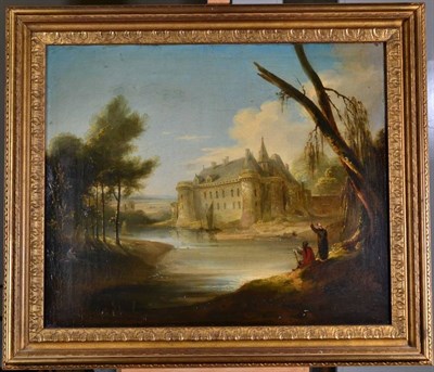 Lot 55 - Follower of Richard Wilson (1714-1782) Figures before a Chateau Oil on canvas, 48.5cm by 58.5cm