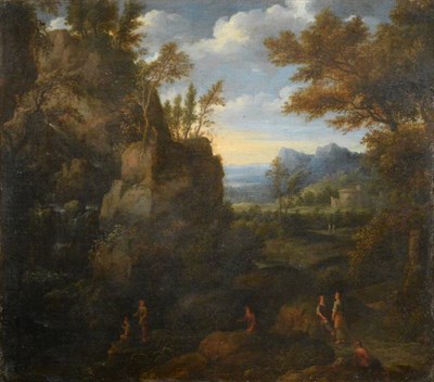 Lot 56 - In the style of Nicolas Poussin (1594-1665) Figures angling in a rocky landscape  Oil on...