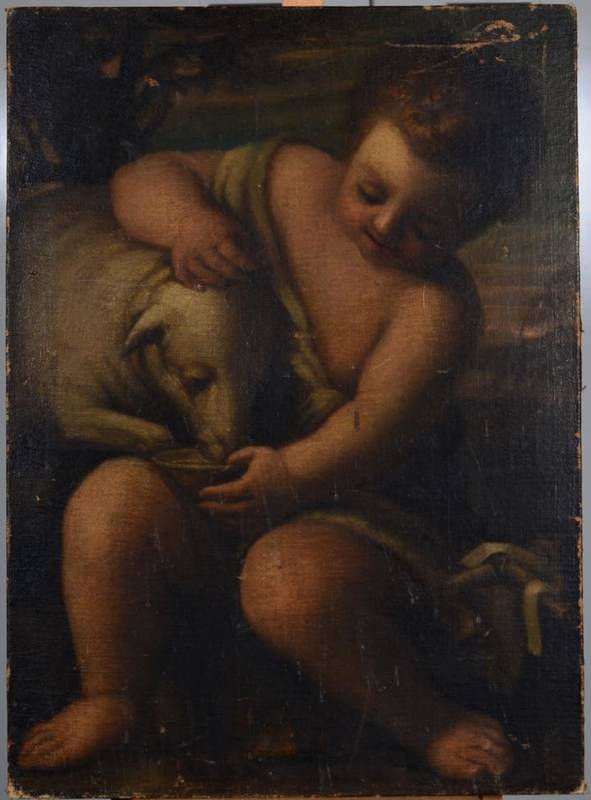 Lot 57 - After the Carracci family  (1557-1619) The infant St John the Baptist with the lamb Oil on...
