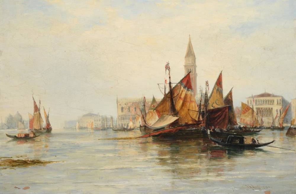 Lot 58 - Thomas Bush Hardy (1842-1897)  Venetian boating scene Signed and dated 1870, oil on canvas, 40cm by