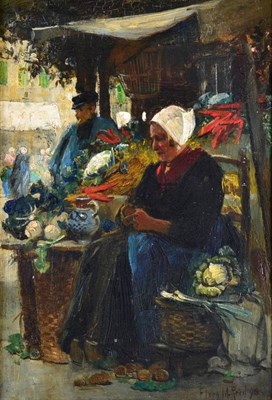 Lot 62 - Flora Macdonald Reid (1861-1938)  A market scene, possibly Bruges  Signed, oil on canvas, 35.5cm by