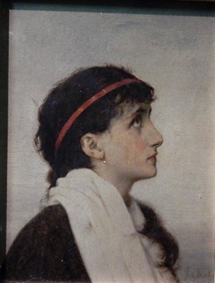 Lot 64 - Frizt Beinke (1842-1907) Female head, possibly a study for ''An offering to the Gods''  Signed, oil