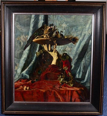 Lot 71 - Dutch school (20th Century) Still life with hand and peacock feathers Oil on canvas, 83cm by 72.5cm