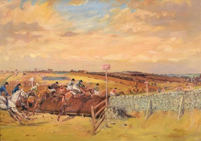 Lot 84 - Tom Carr (1912-1977) ''Ladies Race, Zetland point-to-point''  Signed, inscribed and dated, oil...