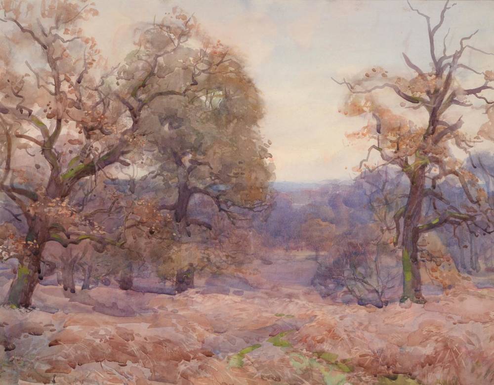 Lot 97 - Henry Charles Brewer (1866-1950) ''Richmond Park at Dusk''  Watercolour, 35.5cm by 46cm...