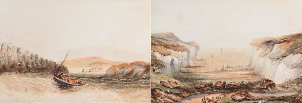 Lot 99 - Henry Barlow Carter (1803-1867) The Landing Place, Flanborough Head Watercolour; together with...