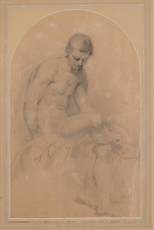 Lot 110 - Attributed to William Etty (1787-1849) ''The Bather'' Pencil heightened with white, 51cm by 32cm