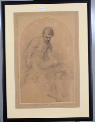 Lot 110 - Attributed to William Etty (1787-1849) ''The Bather'' Pencil heightened with white, 51cm by 32cm