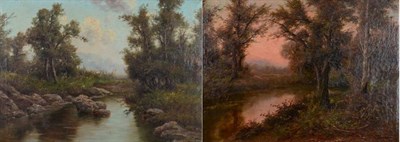 Lot 114 - Francesco Capuano (1854-1908) River landscape  Signed, oil on canvas, together with another by...