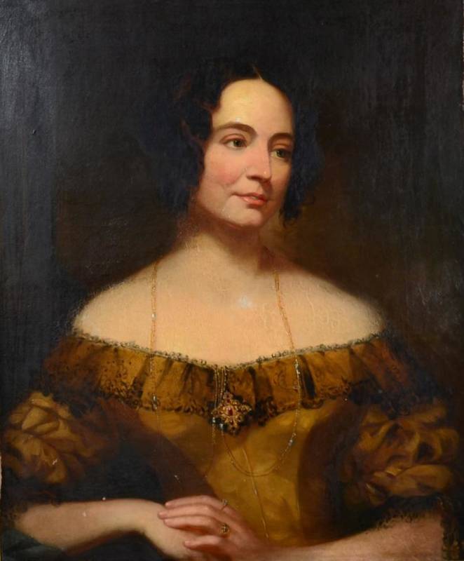 Lot 115 - English School (19th Century) Portrait of a lady, possibly Mrs William Tindall Oil on canvas,...
