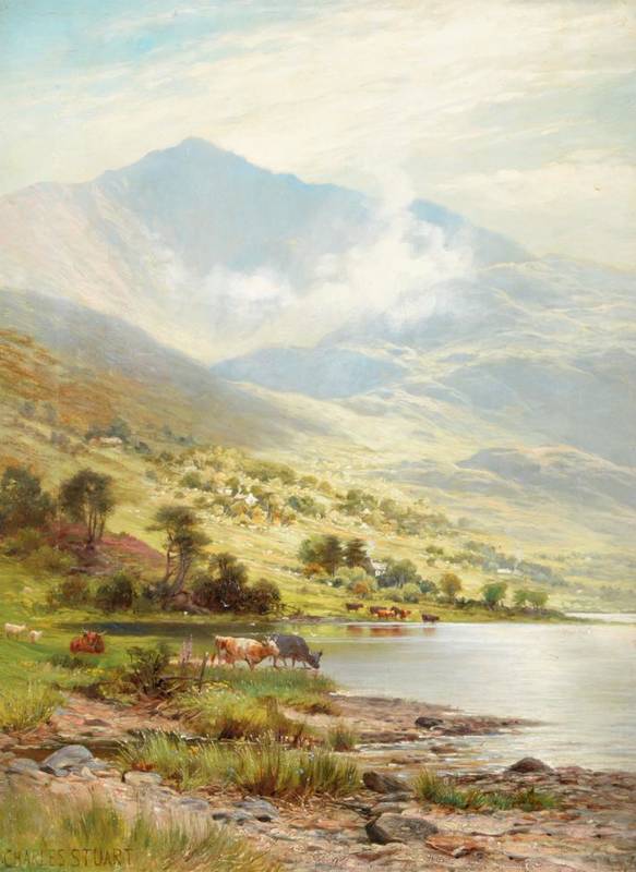 Lot 119 - Charles Stuart FSA (fl.1861-1904)  ''Snowdon from Llyn Llydaw'' Signed, oil on canvas, 60cm by 45cm