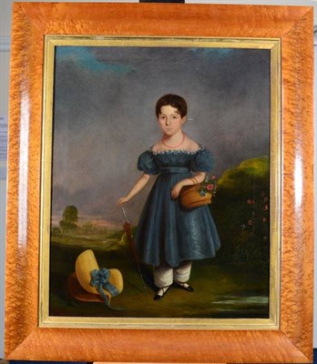 Lot 123 - English School, 19th century Portrait of a young lady with parasol Oil on canvas, 67cm by 54cm
