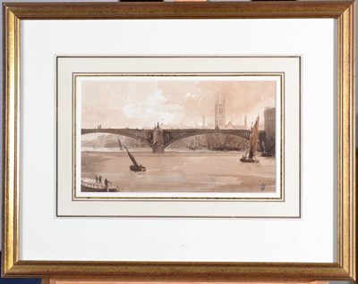 Lot 131 - John Dibblee Crace (1838-1919) ''Southwark Bridge, 1855'' Monogramed, further inscribed verso,...