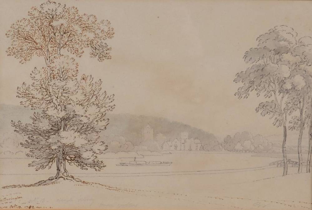 Lot 132 - Joseph Farington (1747-1821) View of the Thames  Signed and dated 1792, pen and ink wash 20cm...