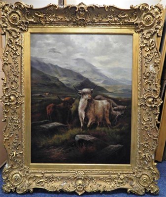 Lot 142 - J Henry (19th century) Highland cattle in a landscape Signed, oil on canvas, 90cm by 70cm