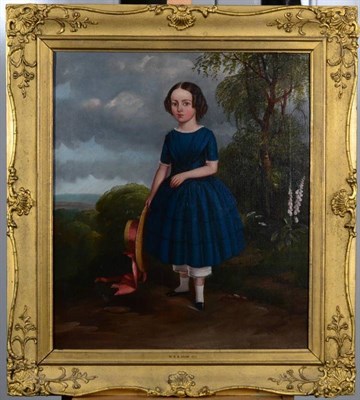 Lot 144 - W R B Shaw (19th century) Portrait of a young girl with a straw hat Signed and dated 1852, oil...