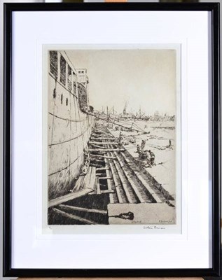 Lot 148 - Arthur Briscoe (1873-1943) ''In dry dock'' ''Overhauling the net'' Signed, etching, 33cm by...