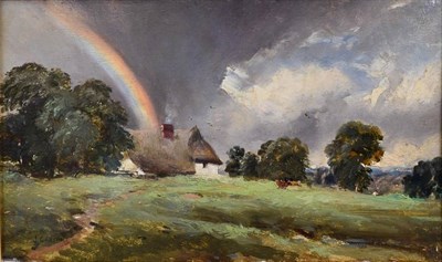 Lot 161 - After John Constable (1776-1837) Landscape Study: Cottage and Rainbow Bears signature, oil on...