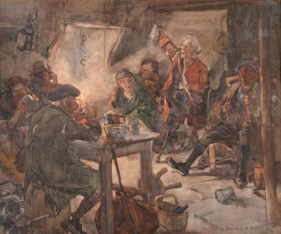 Lot 167 - William Fulton-Brown RSW (1873-1905)  Merrymaking; tavern interior Signed, watercolour, 61cm by...
