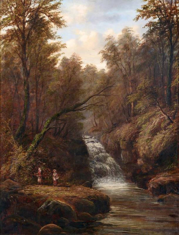 Lot 169 - Joseph Mellor (1827-1888) ''Waterfall in Pately Wood, near Gindleford Bridge, Derbyshire''...