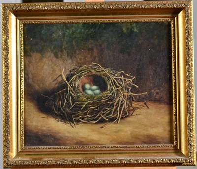 Lot 173 - Abel Hold (1815-1891)  A pair of birds' nests Signed and dated 1896, oil on canvas, 24cm by...