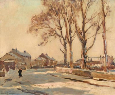 Lot 181 - Owen Bowen ROI, PRCamA (1873-1967) Collingham in the snow Signed, oil on canvas, 42cm by 52cm...