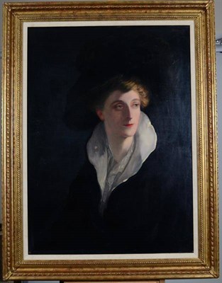 Lot 190 - H P Hollins (20th century) Portrait of a lady in a black hat Signed, oil on canvas, 79cm by 57cm