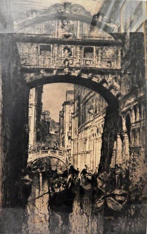 Lot 192 - Frank Brangwyn (1867-1956)  ''The Bridge of Sighs, Venice'' Signed, etching, 69cm by 44cm  Artist's