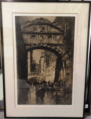 Lot 192 - Frank Brangwyn (1867-1956)  ''The Bridge of Sighs, Venice'' Signed, etching, 69cm by 44cm  Artist's