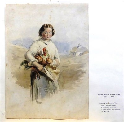 Lot 200 - Myles Birket Foster (1825-1899) Girl with Cockerel watercolour, together with two further...