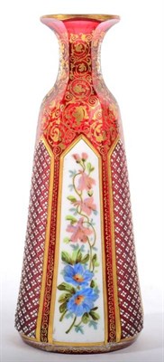 Lot 217 - A Bohemian White Over Ruby Glass Scent Bottle, circa 1870, of panelled conical form, decorated with