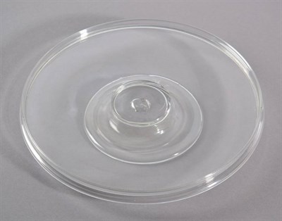 Lot 219 - A Glass Low Tazza, mid 18th century, the circular plateau with raised border on a folded foot, 24cm