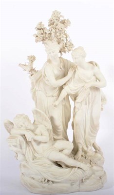 Lot 228 - A Derby Bisque Porcelain Group of the Discovery of Cupid, circa 1780, modelled as two classical...