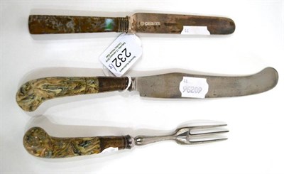 Lot 232 - A Pair of Staffordshire Solid Agate Knife and Fork Handles, circa 1750, of pistol form with...