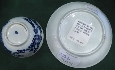 Lot 235 - A First Period Worcester Porcelain Tea Bowl and Saucer, circa 1758, printed in underglaze blue with