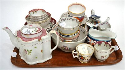 Lot 246 - A Composite Newhall Porcelain Tea Service, circa 1790, comprising a commode shaped teapot and...