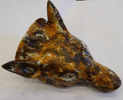 Lot 260 - A Pearlware Fox Mask Stirrup Cup, late 18th century, naturalistically modelled and decorated...