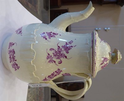 Lot 270 - A Wedgwood Creamware Coffee Pot and Cover, circa 1775, of fluted baluster form, painted in puce...