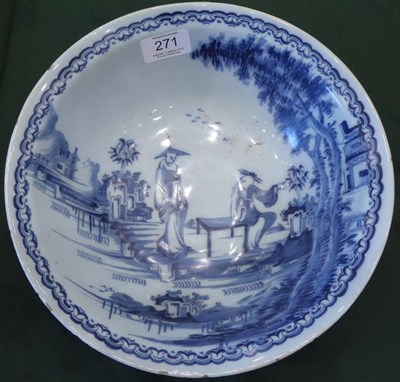 Lot 271 - An English Delft Basin, probably London, circa 1750, painted in blue with chinoiserie figures...