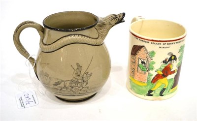 Lot 285 - A Creamware Mug, circa 1810, printed and overpainted with THE DARING ESCAPE OF BONEY THOUGH A...