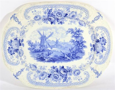 Lot 289 - A Brameld Pearlware Meat Platter, circa 1830, printed with a scene for Don Quixote within a foliate