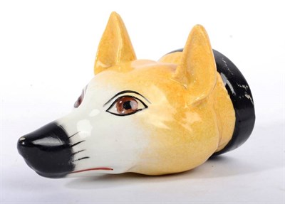 Lot 292 - A Pearlware Fox Mask Stirrup Cup, early 19th century, naturalistically modelled and painted...