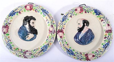 Lot 293 - A Pair of Portobello Pottery Wall Plaques, circa 1820, moulded in relief and painted with bust...